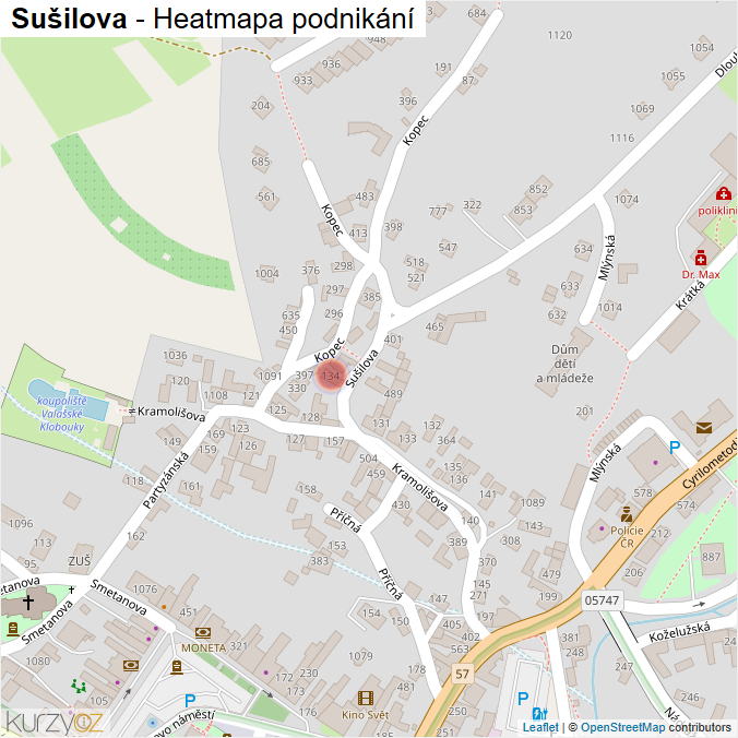 Mapa Sušilova - Firmy v ulici.