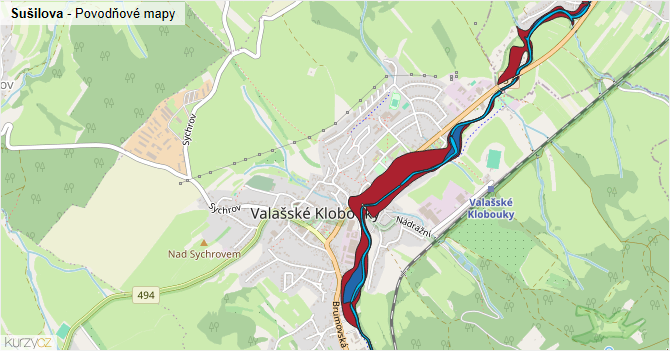 Sušilova - záplavové mapy stoleté vody