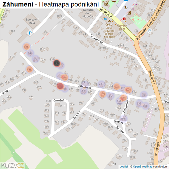 Mapa Záhumení - Firmy v ulici.