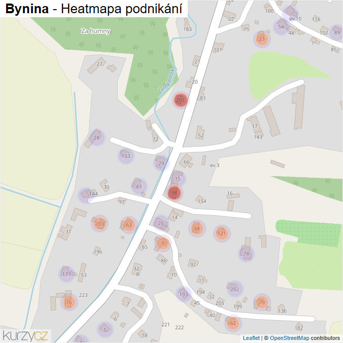 Mapa Bynina - Firmy v části obce.