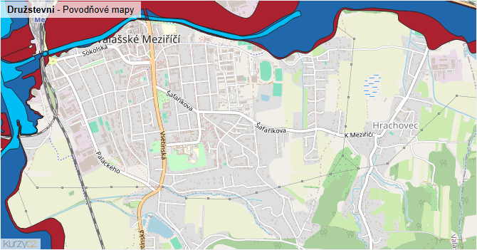 Družstevní - záplavové mapy stoleté vody
