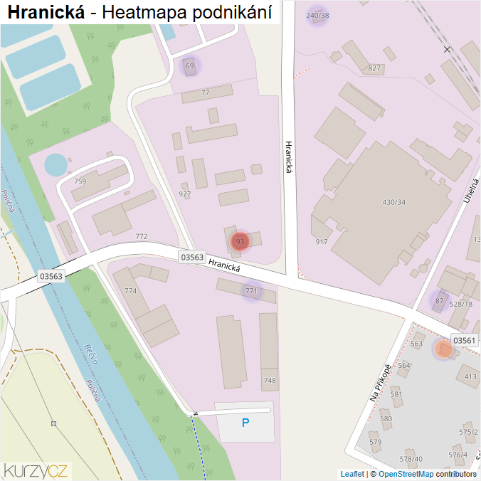 Mapa Hranická - Firmy v ulici.