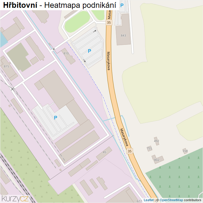 Mapa Hřbitovní - Firmy v ulici.