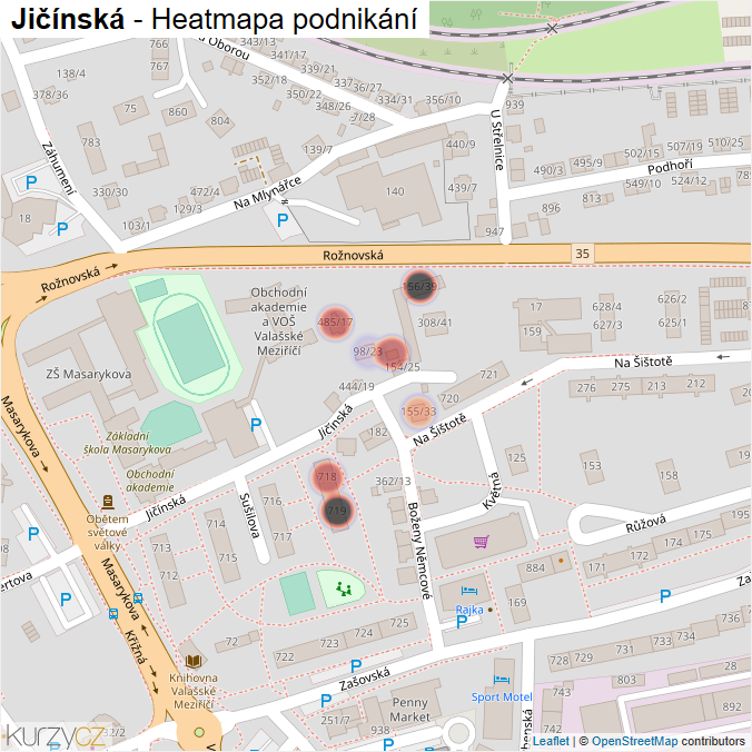 Mapa Jičínská - Firmy v ulici.