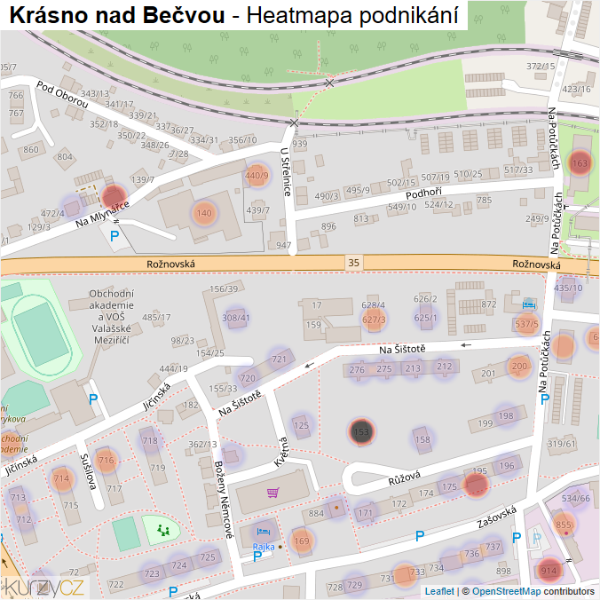 Mapa Krásno nad Bečvou - Firmy v části obce.