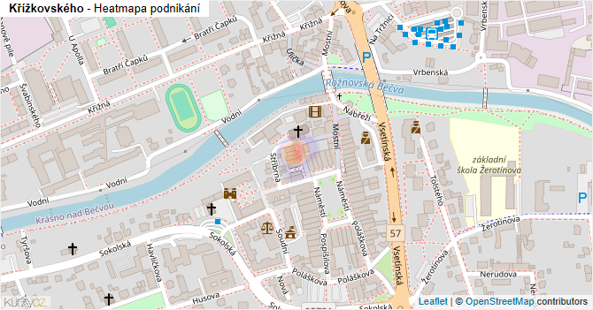 Křížkovského - mapa podnikání