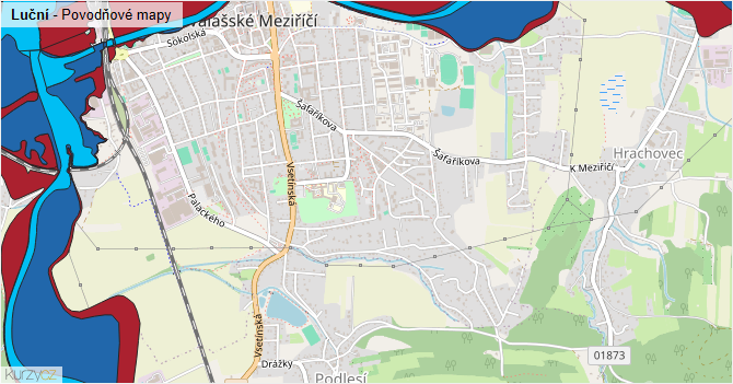 Luční - záplavové mapy stoleté vody