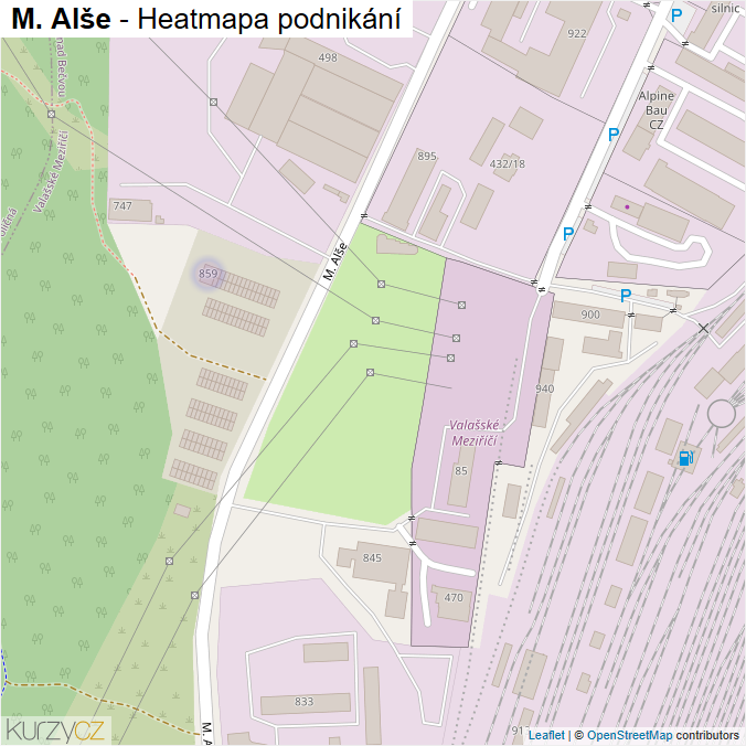Mapa M. Alše - Firmy v ulici.