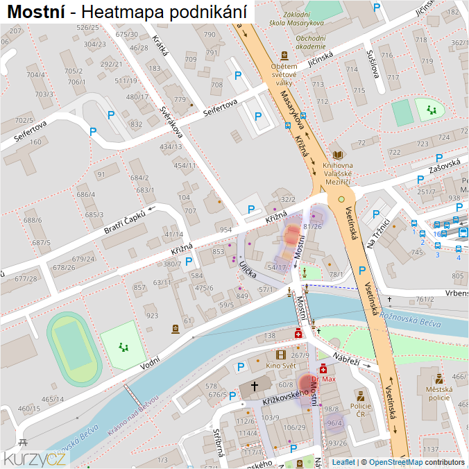 Mapa Mostní - Firmy v ulici.