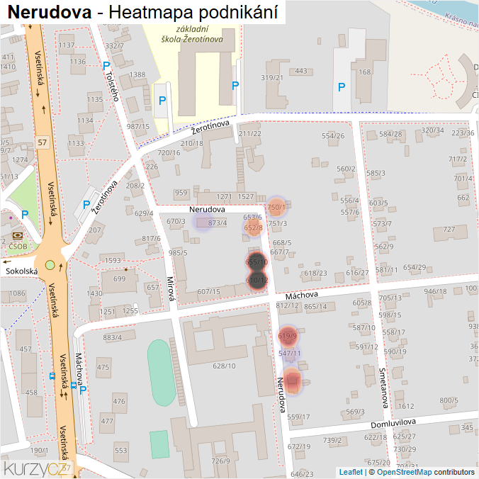 Mapa Nerudova - Firmy v ulici.