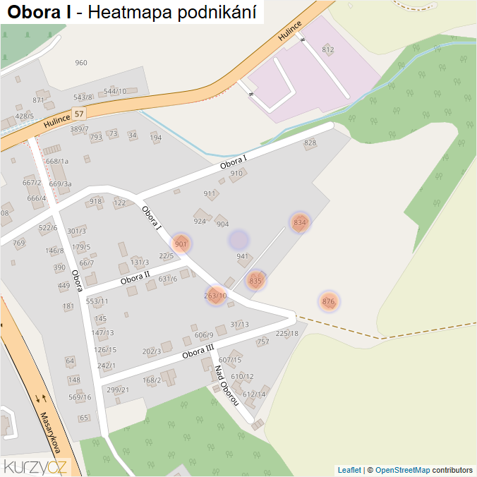 Mapa Obora I - Firmy v ulici.