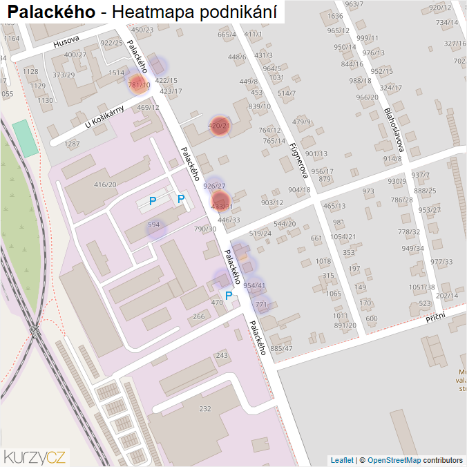 Mapa Palackého - Firmy v ulici.