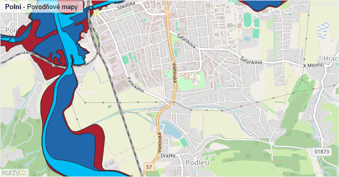 Polní - záplavové mapy stoleté vody