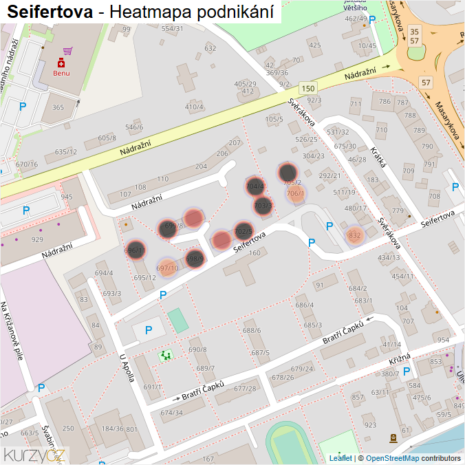 Mapa Seifertova - Firmy v ulici.