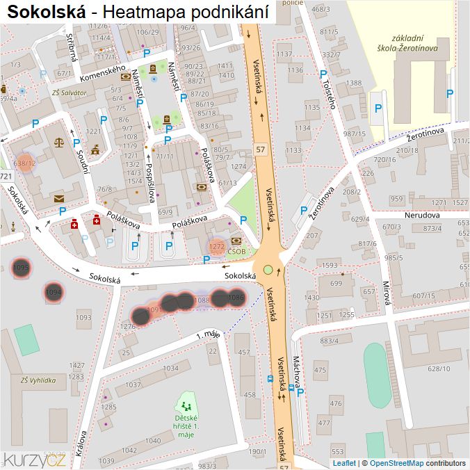 Mapa Sokolská - Firmy v ulici.