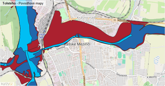 Tolstého - záplavové mapy stoleté vody