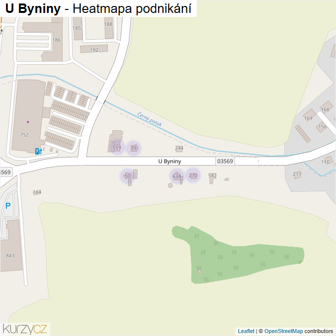 Mapa U Byniny - Firmy v ulici.