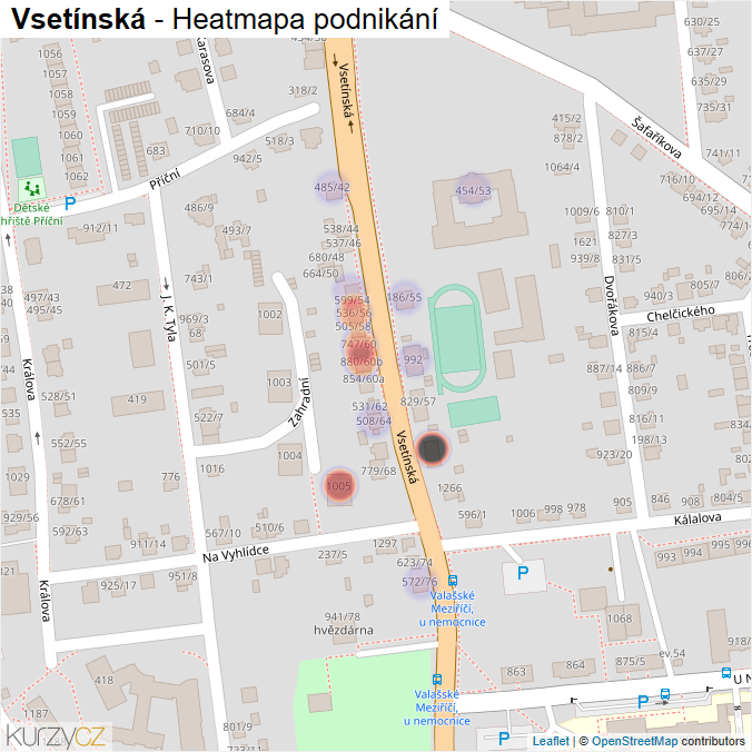 Mapa Vsetínská - Firmy v ulici.