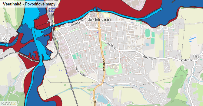 Vsetínská - záplavové mapy stoleté vody