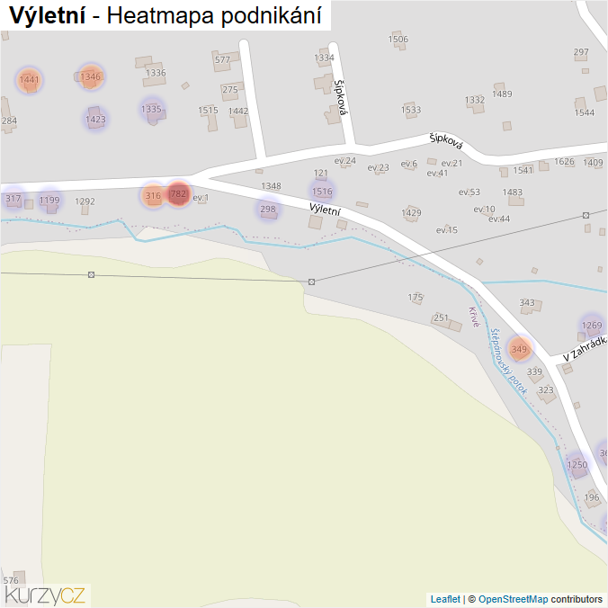 Mapa Výletní - Firmy v ulici.