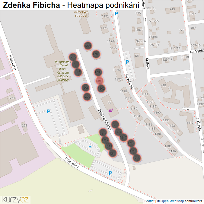Mapa Zdeňka Fibicha - Firmy v ulici.