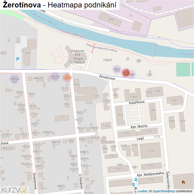 Mapa Žerotínova - Firmy v ulici.