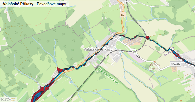 Valašské Příkazy - záplavové mapy stoleté vody
