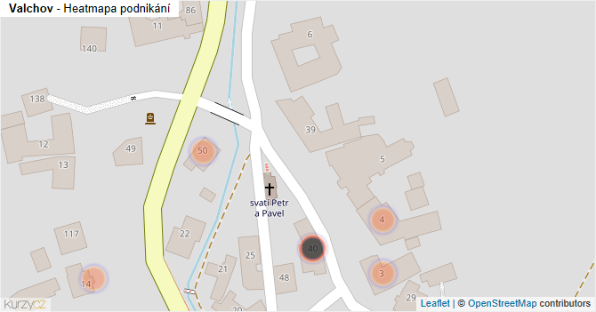 Valchov - mapa podnikání