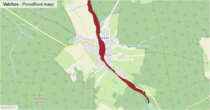 Valchov - záplavové mapy stoleté vody
