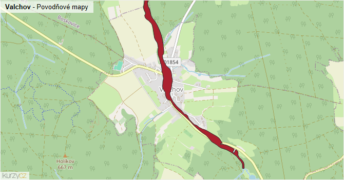 Valchov - záplavové mapy stoleté vody