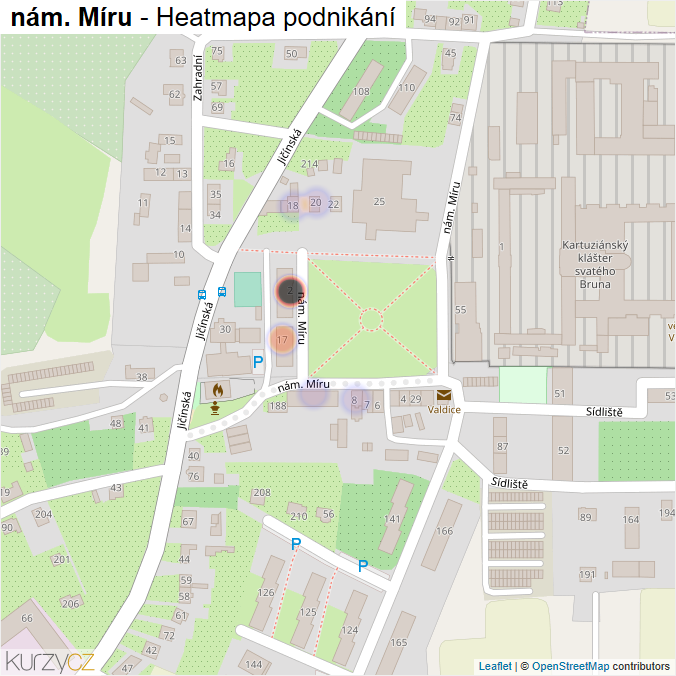 Mapa nám. Míru - Firmy v ulici.