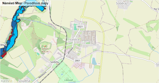 Náměstí Míru - záplavové mapy stoleté vody