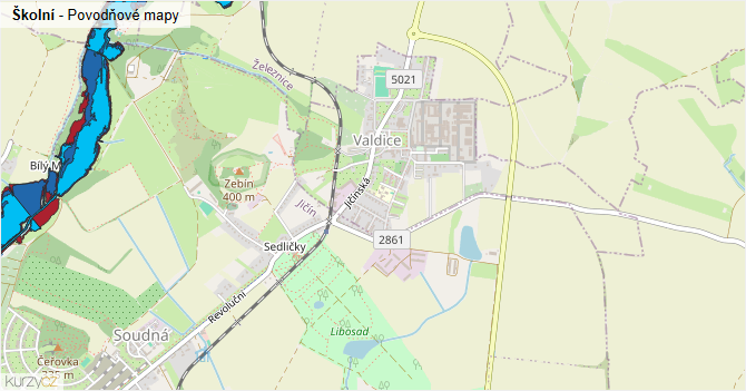 Školní - záplavové mapy stoleté vody