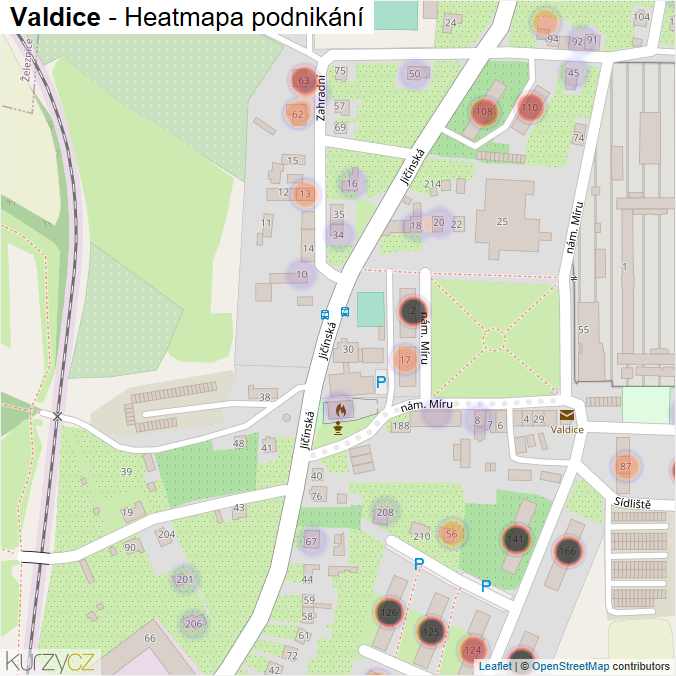 Mapa Valdice - Firmy v části obce.