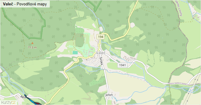 Valeč - záplavové mapy stoleté vody
