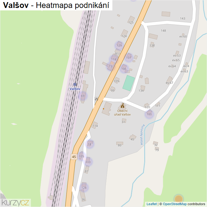 Mapa Valšov - Firmy v části obce.