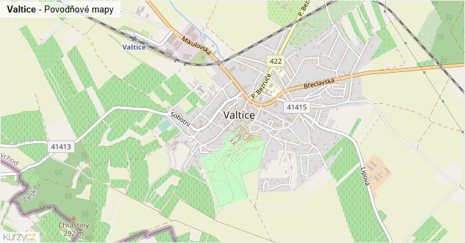 Valtice - záplavové mapy stoleté vody