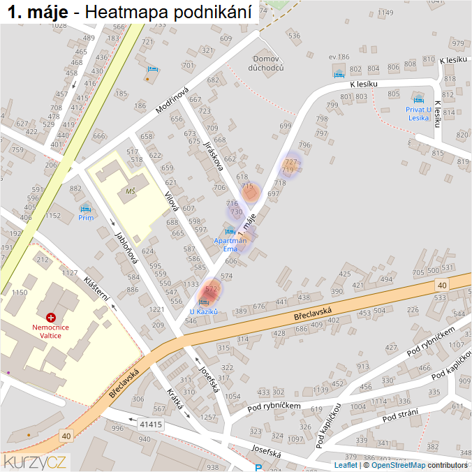 Mapa 1. máje - Firmy v ulici.