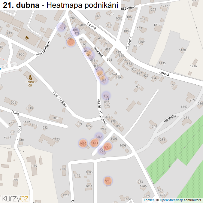 Mapa 21. dubna - Firmy v ulici.
