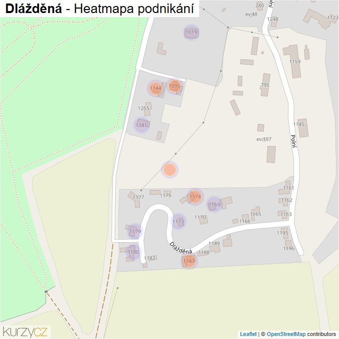 Mapa Dlážděná - Firmy v ulici.