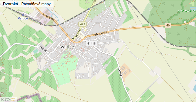 Dvorská - záplavové mapy stoleté vody