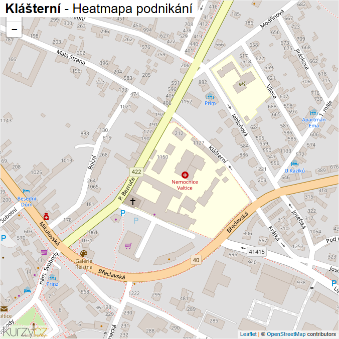 Mapa Klášterní - Firmy v ulici.