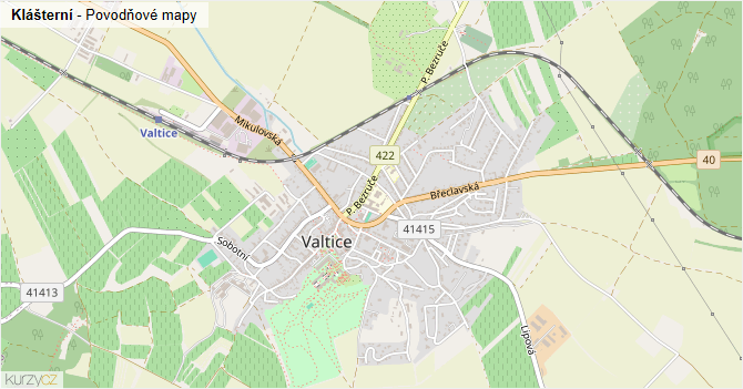 Klášterní - záplavové mapy stoleté vody