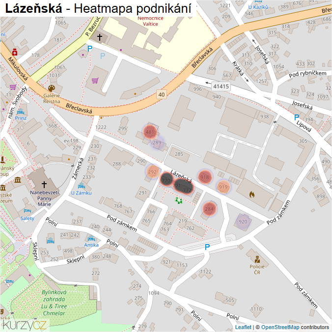 Mapa Lázeňská - Firmy v ulici.