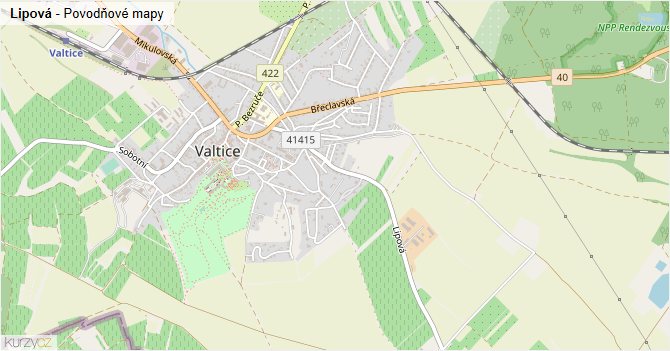 Lipová - záplavové mapy stoleté vody