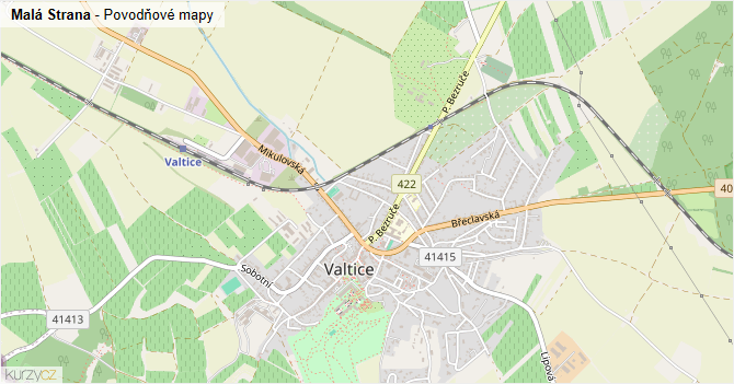 Malá Strana - záplavové mapy stoleté vody