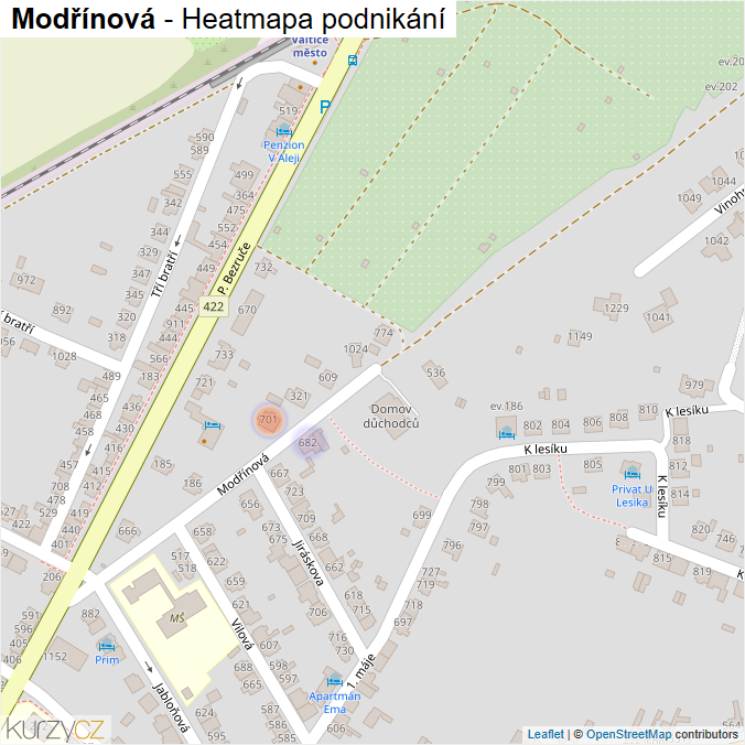 Mapa Modřínová - Firmy v ulici.