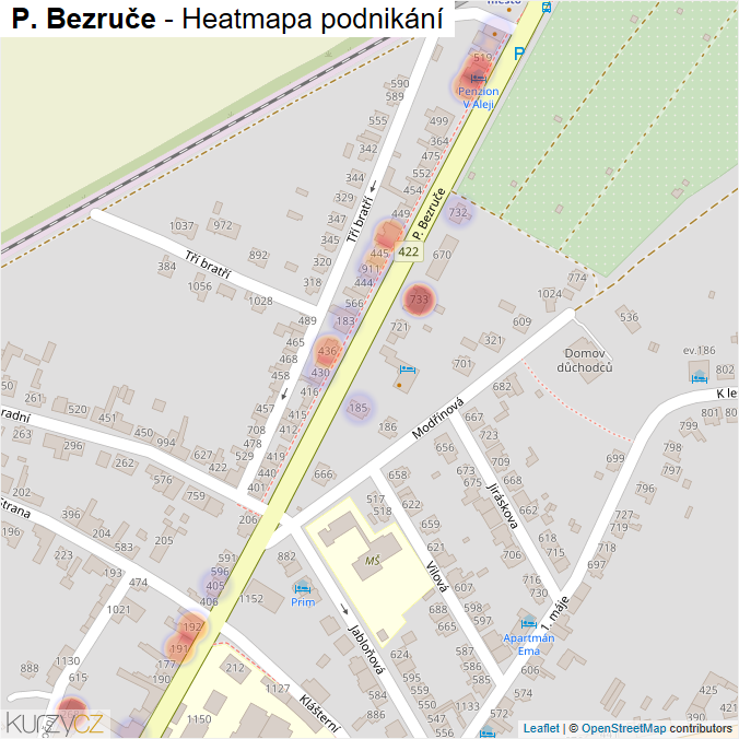 Mapa P. Bezruče - Firmy v ulici.