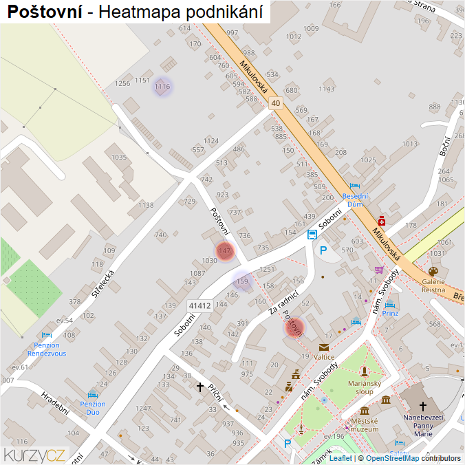 Mapa Poštovní - Firmy v ulici.