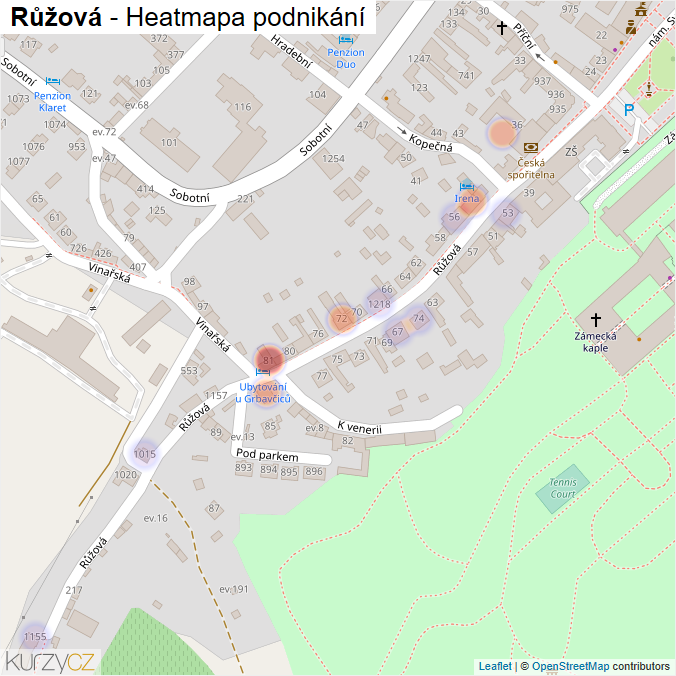 Mapa Růžová - Firmy v ulici.
